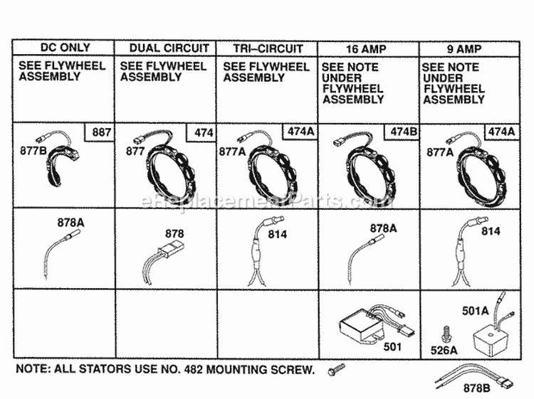 Alternator Chart Diagram and Parts List for 400707-0102-99  Briggs and Stratton Engine
